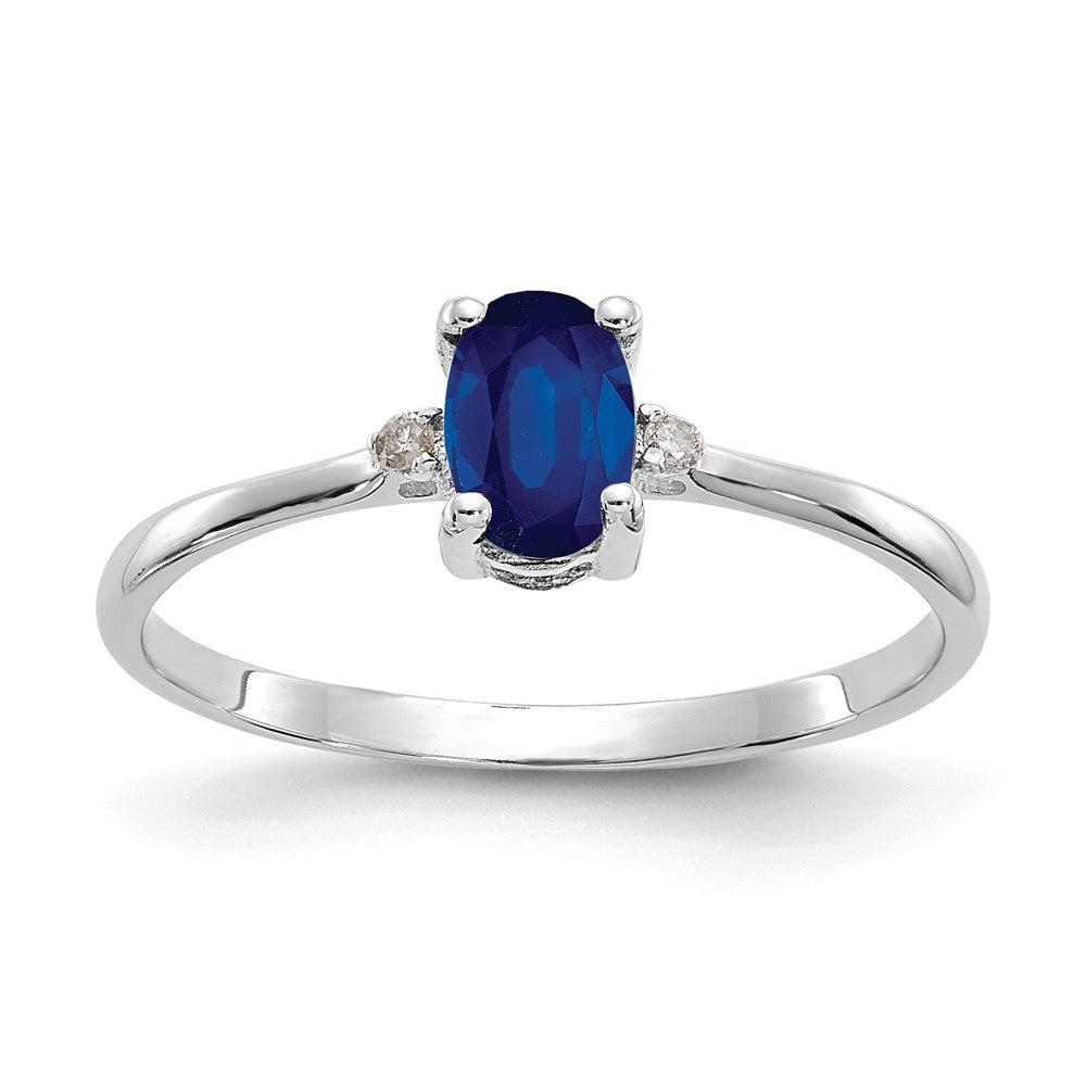 10k White Gold Polished Geniune Diamond & Sapphire Birthstone Ring, Size: 6
