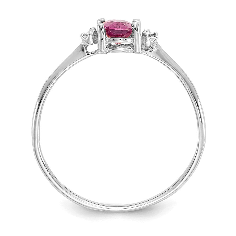 10k White Gold Polished Geniune Dia/Pink Tourmaline Birthstone Ring, Size: 6
