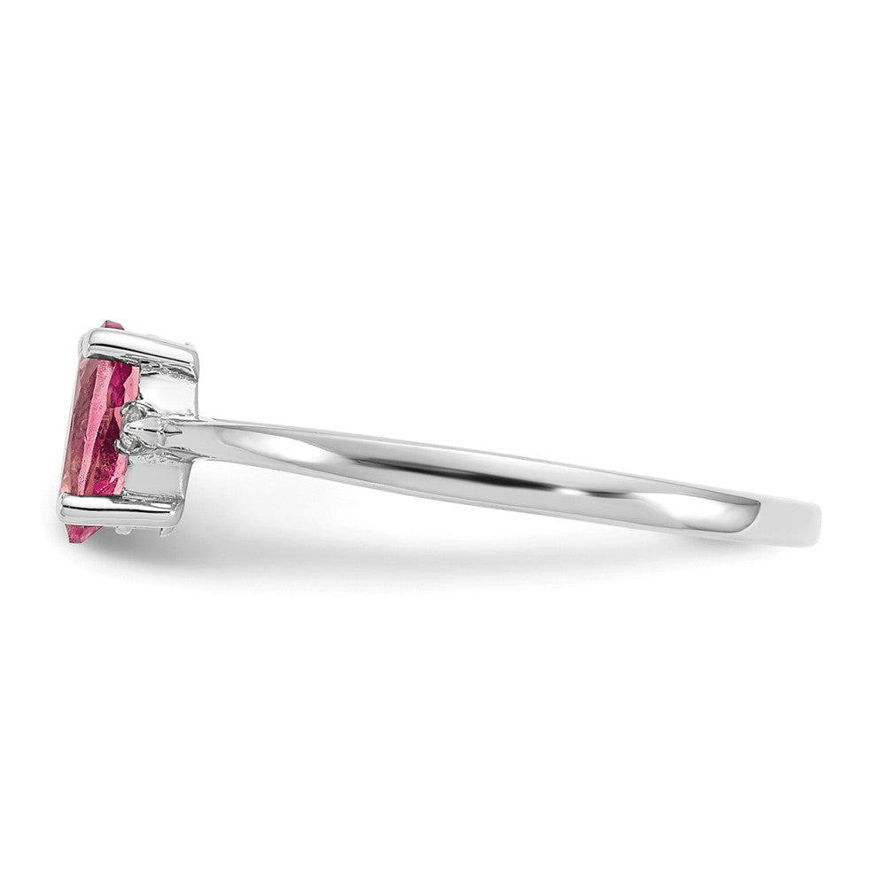 10k White Gold Polished Geniune Dia/Pink Tourmaline Birthstone Ring, Size: 6