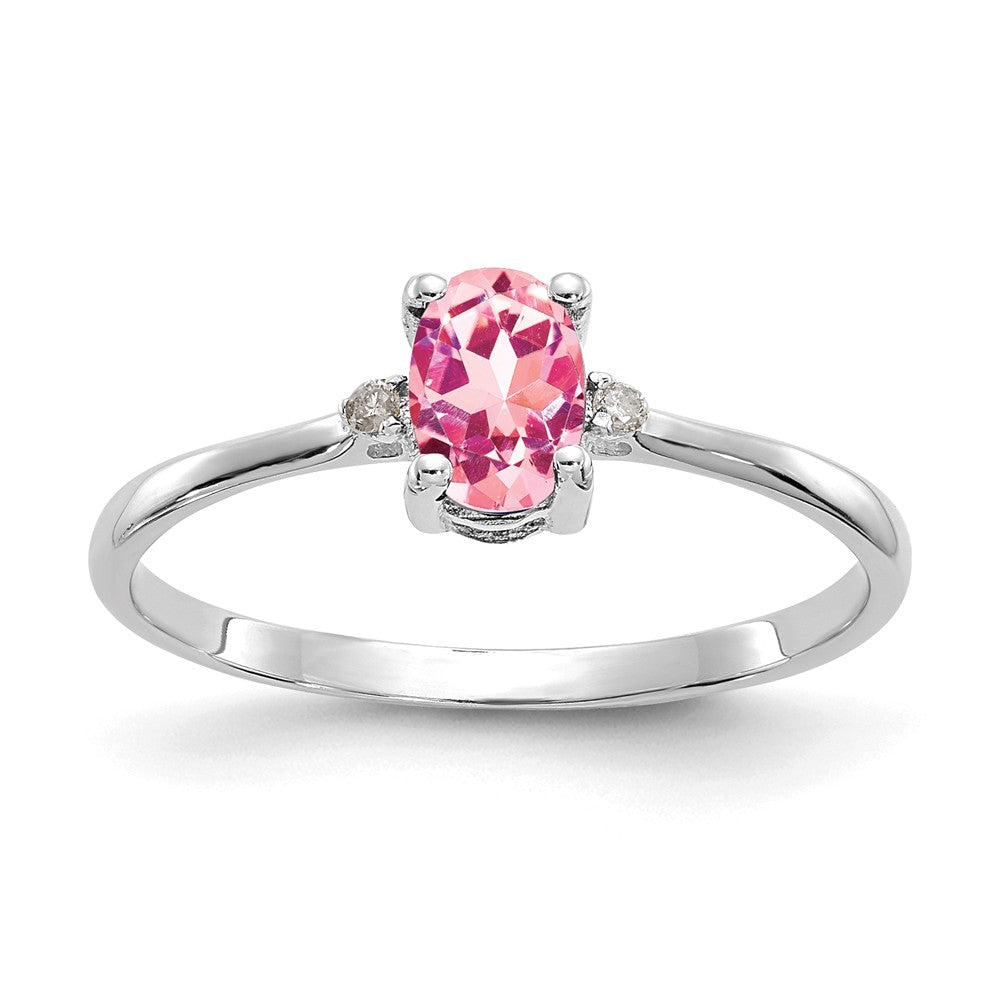 10k White Gold Polished Geniune Dia/Pink Tourmaline Birthstone Ring, Size: 6