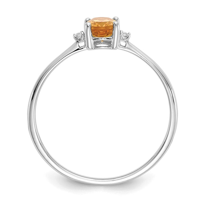 10k White Gold Polished Geniune Diamond/Citrine Birthstone Ring, Size: 6