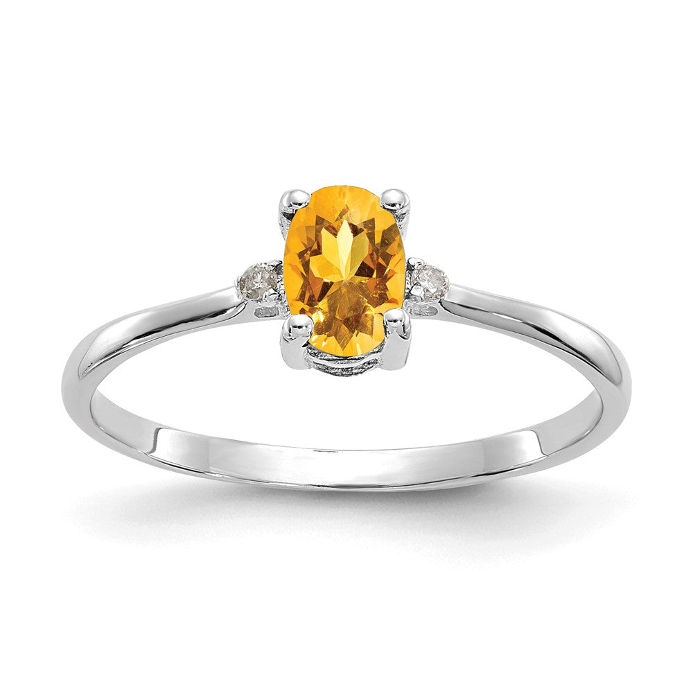 10k White Gold Polished Geniune Diamond/Citrine Birthstone Ring, Size: 6