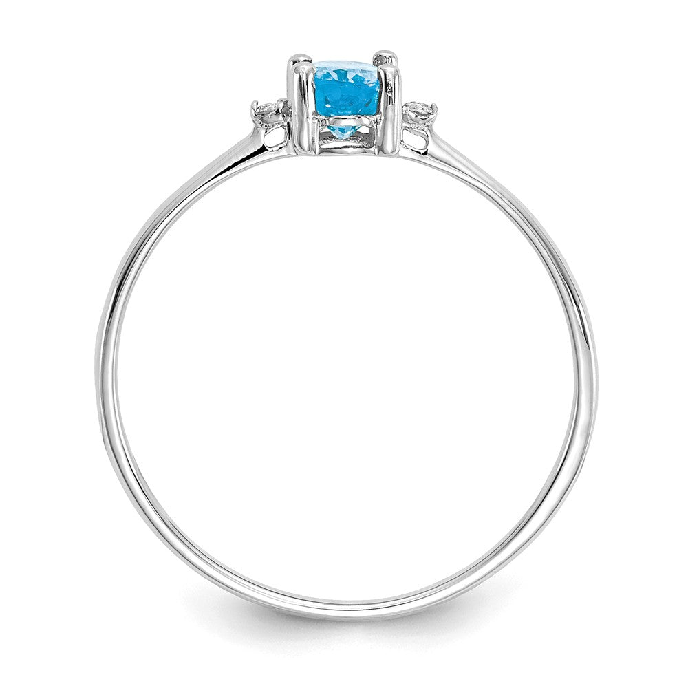 10k White Gold Polished Geniune Diamond/Blue Topaz Birthstone Ring, Size: 6