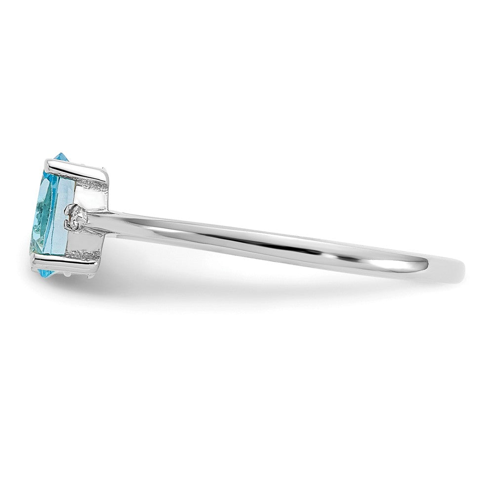 10k White Gold Polished Geniune Diamond/Blue Topaz Birthstone Ring, Size: 6