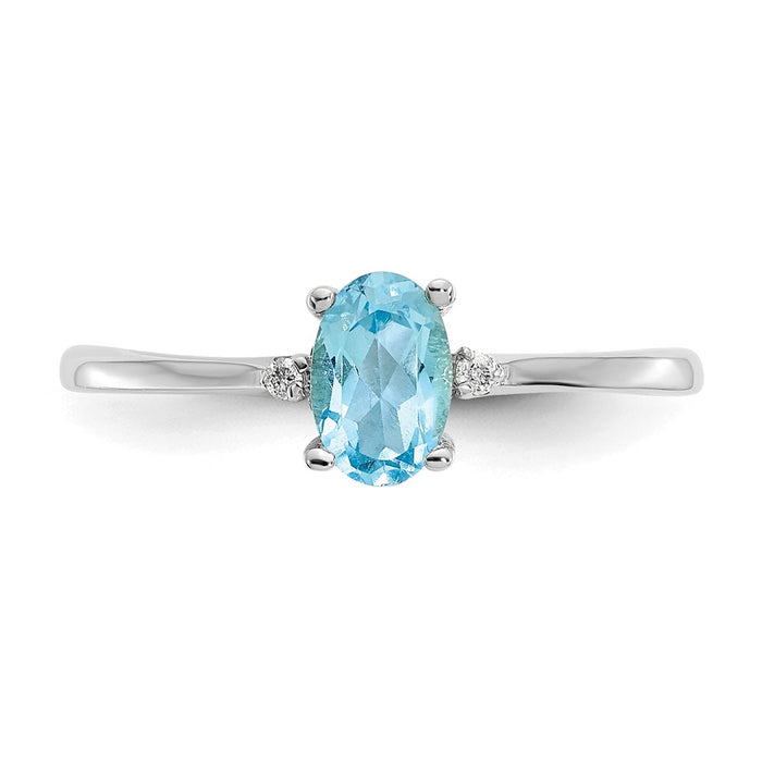 10k White Gold Polished Geniune Diamond/Blue Topaz Birthstone Ring, Size: 6