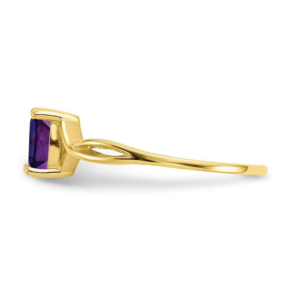 10k Yellow Gold Polished Geniune Amethyst Birthstone Ring, Size: 7