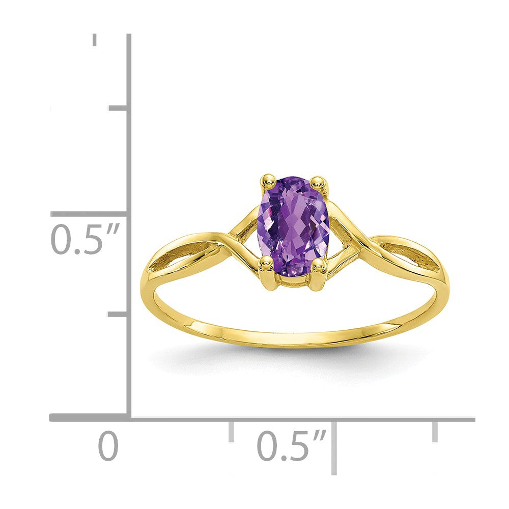 10k Yellow Gold Polished Geniune Amethyst Birthstone Ring, Size: 7