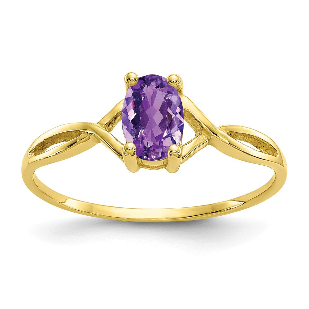 10k Yellow Gold Polished Geniune Amethyst Birthstone Ring, Size: 7