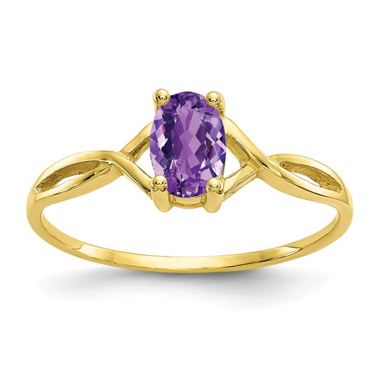 10k Yellow Gold Polished Geniune Amethyst Birthstone Ring, Size: 7