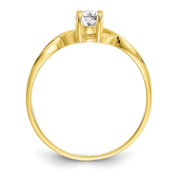 10k Yellow Gold Polished Geniune White Topaz Birthstone Ring, Size: 7