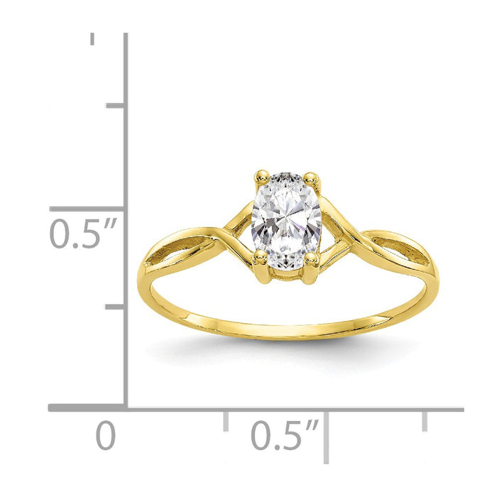 10k Yellow Gold Polished Geniune White Topaz Birthstone Ring, Size: 7