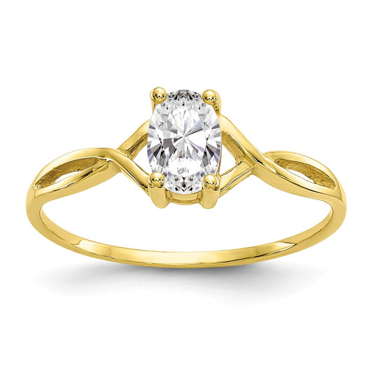 10k Yellow Gold Polished Geniune White Topaz Birthstone Ring, Size: 7