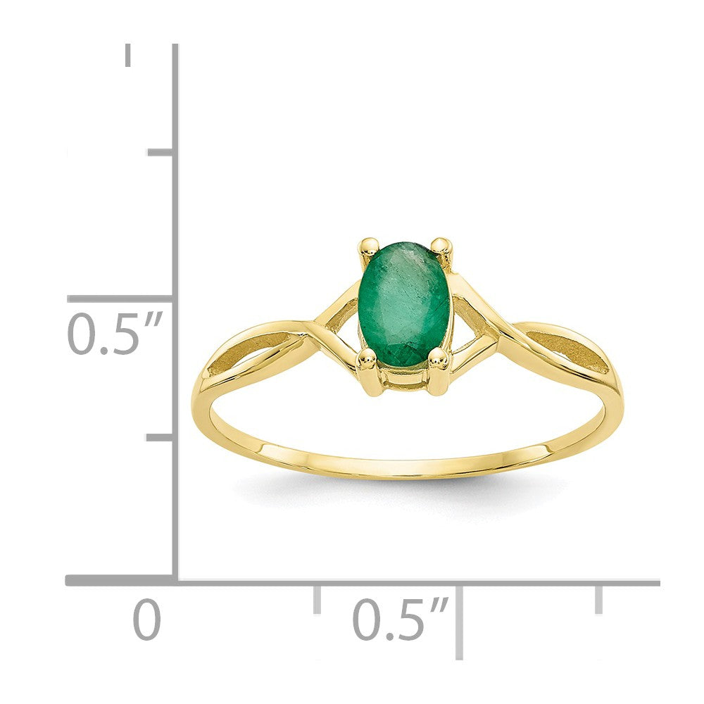 10k Yellow Gold Polished Geniune Emerald Birthstone Ring, Size: 7