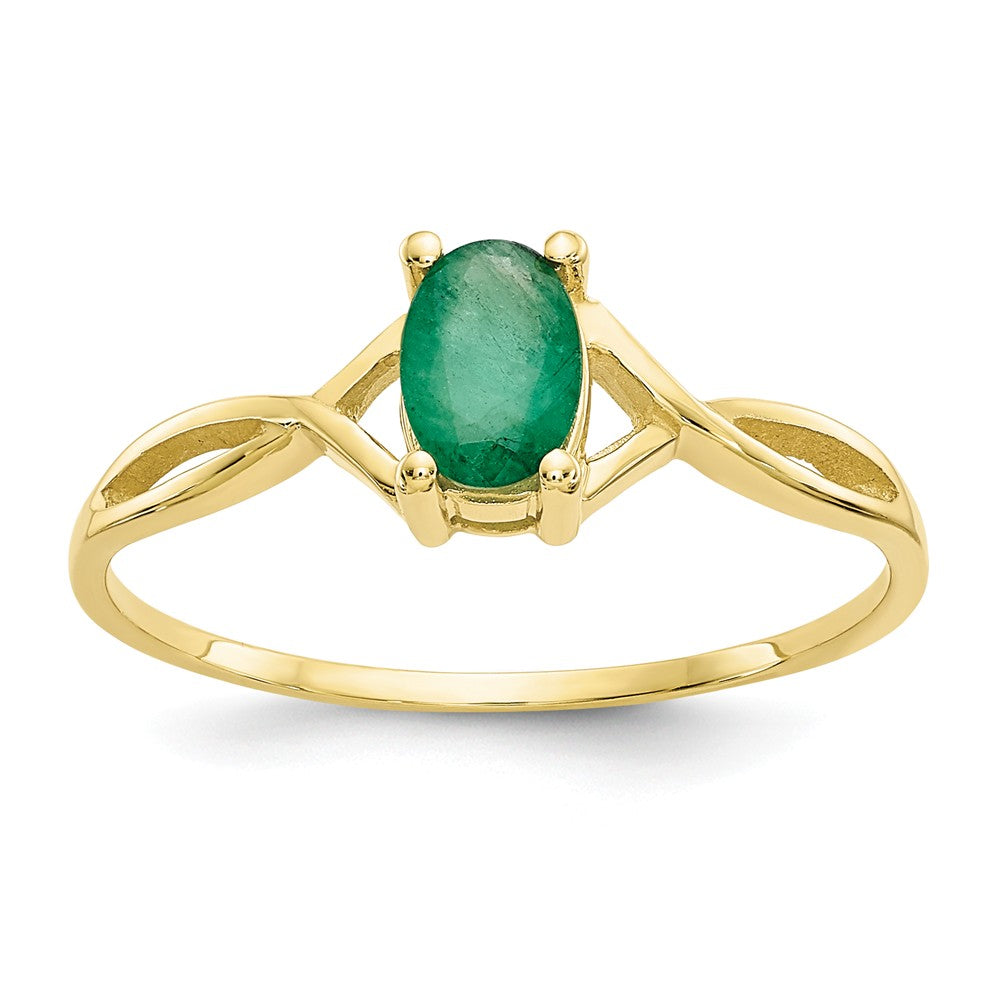 10k Yellow Gold Polished Geniune Emerald Birthstone Ring, Size: 7