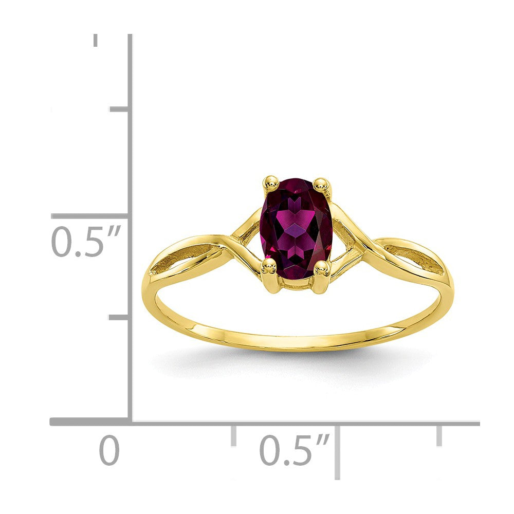 10k Yellow Gold Polished Geniune Rhodolite Garnet Birthstone Ring, Size: 7