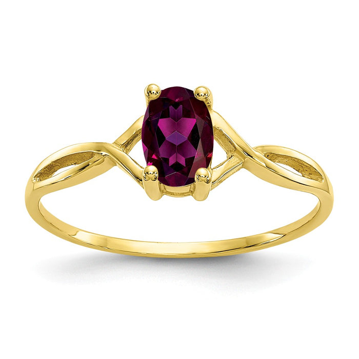 10k Yellow Gold Polished Geniune Rhodolite Garnet Birthstone Ring, Size: 7