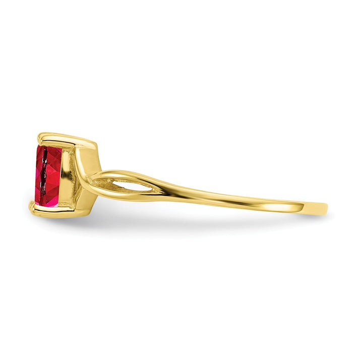 10k Yellow Gold Polished Geniune Ruby Birthstone Ring, Size: 7