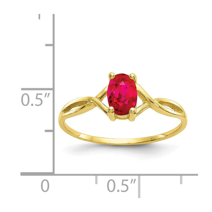 10k Yellow Gold Polished Geniune Ruby Birthstone Ring, Size: 7