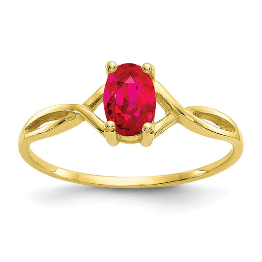 10k Yellow Gold Polished Geniune Ruby Birthstone Ring, Size: 7