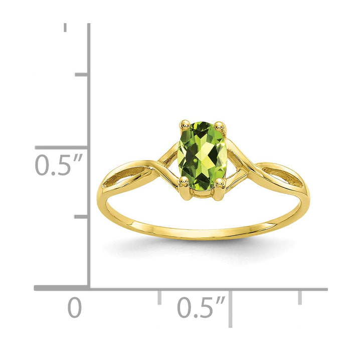 10k Yellow Gold Polished Geniune Peridot Birthstone Ring, Size: 7