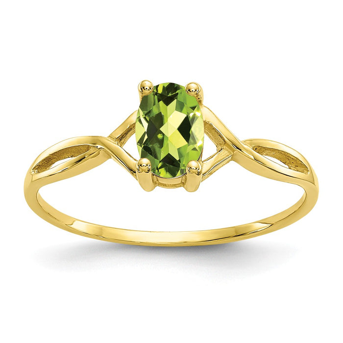 10k Yellow Gold Polished Geniune Peridot Birthstone Ring, Size: 7