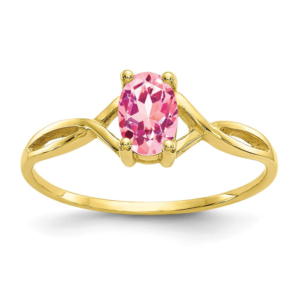10k Yellow Gold Polished Geniune Pink Tourmaline Birthstone Ring, Size: 7