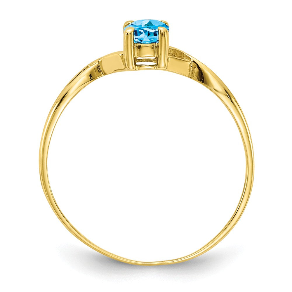10k Yellow Gold Polished Geniune Blue Topaz Birthstone Ring, Size: 7