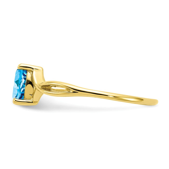 10k Yellow Gold Polished Geniune Blue Topaz Birthstone Ring, Size: 7