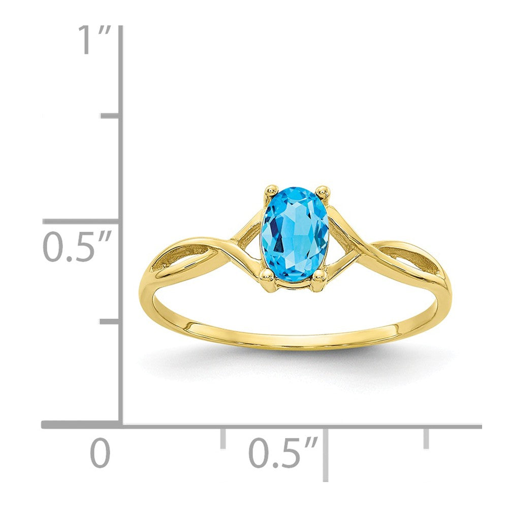 10k Yellow Gold Polished Geniune Blue Topaz Birthstone Ring, Size: 7