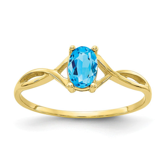 10k Yellow Gold Polished Geniune Blue Topaz Birthstone Ring, Size: 7