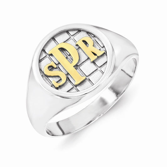 10k White Gold Monogram Signet Ring, Size: 7