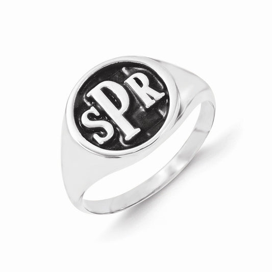 10k White Gold Monogram Signet Ring, Size: 7