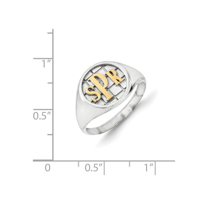10k White Gold Monogram Signet Ring, Size: 7