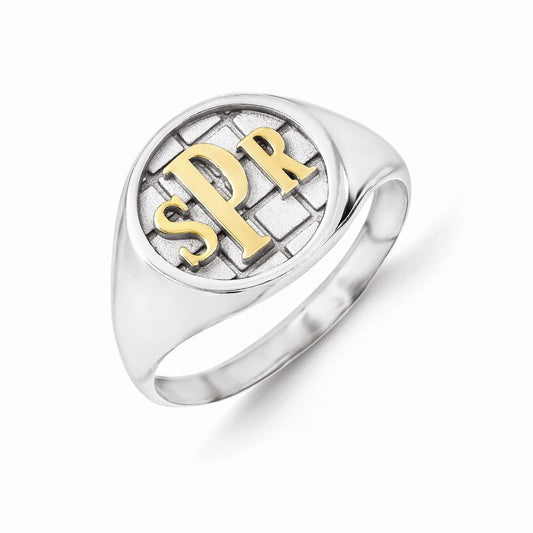 10k White Gold Monogram Signet Ring, Size: 7