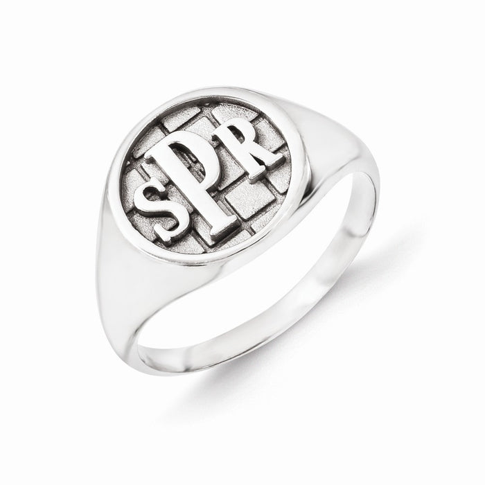 10k White Gold Monogram Signet Ring, Size: 7