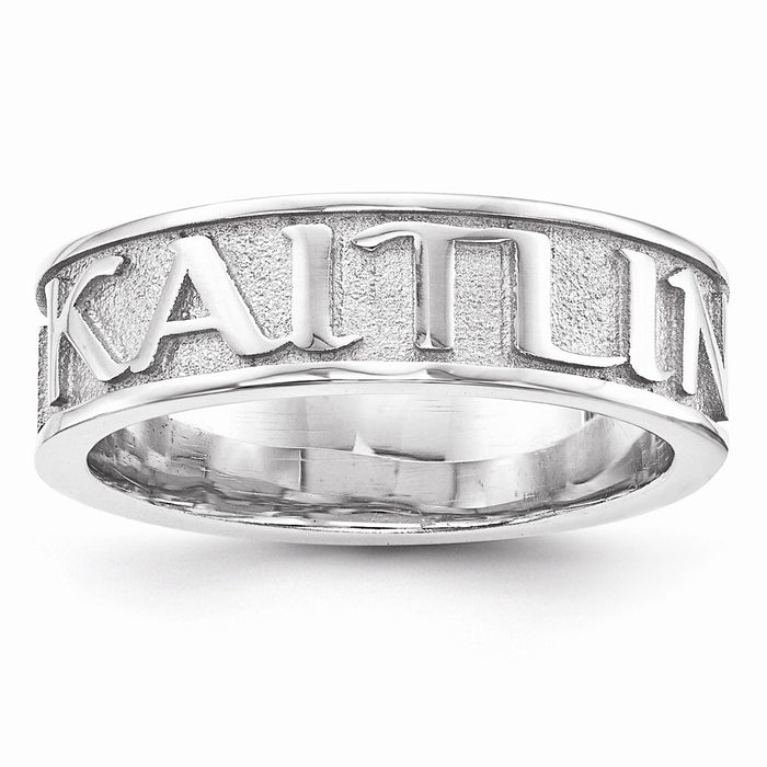 10k White Gold Casted High Polish with Sandblast background Ring, Size: 7