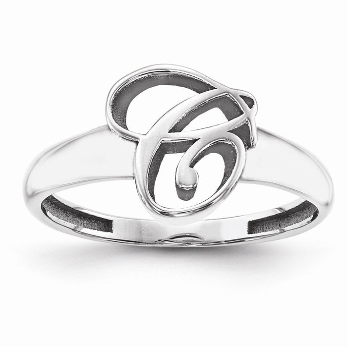 10k White Gold Casted High Polish Initial Ring, Size: 10