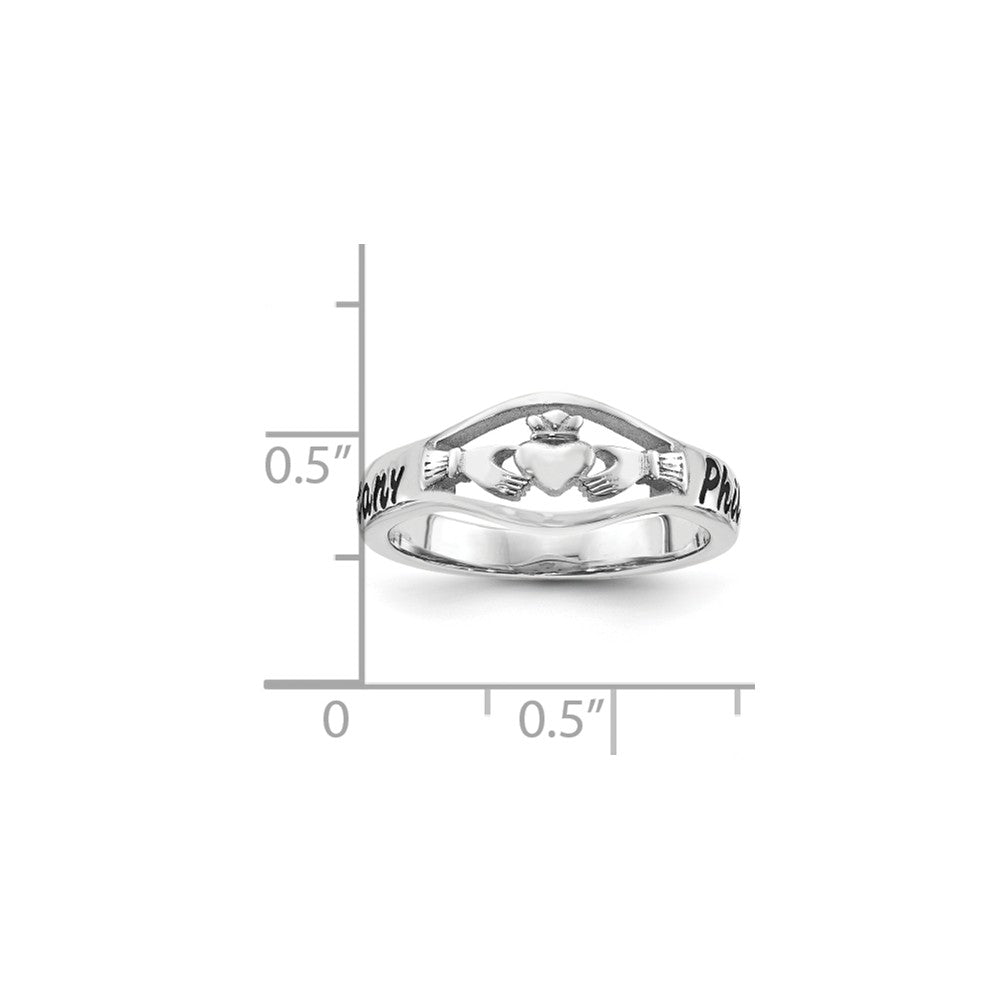 10k White Gold Casted High Polish with Antique Letter Claddagh Ring, Size: 10