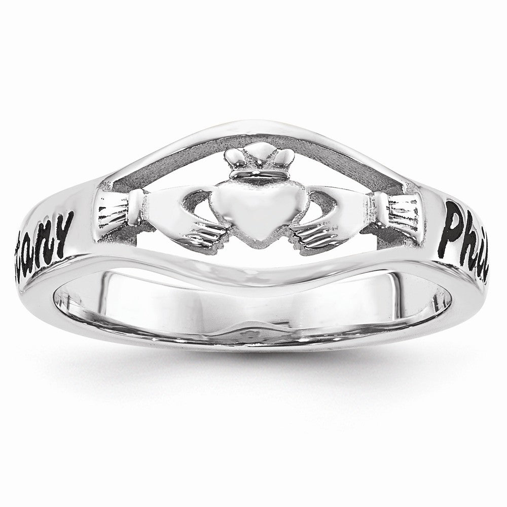 10k White Gold Casted High Polish with Antique Letter Claddagh Ring, Size: 10