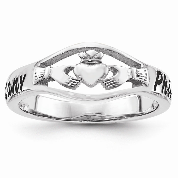 10k White Gold Casted High Polish with Antique Letter Claddagh Ring, Size: 10