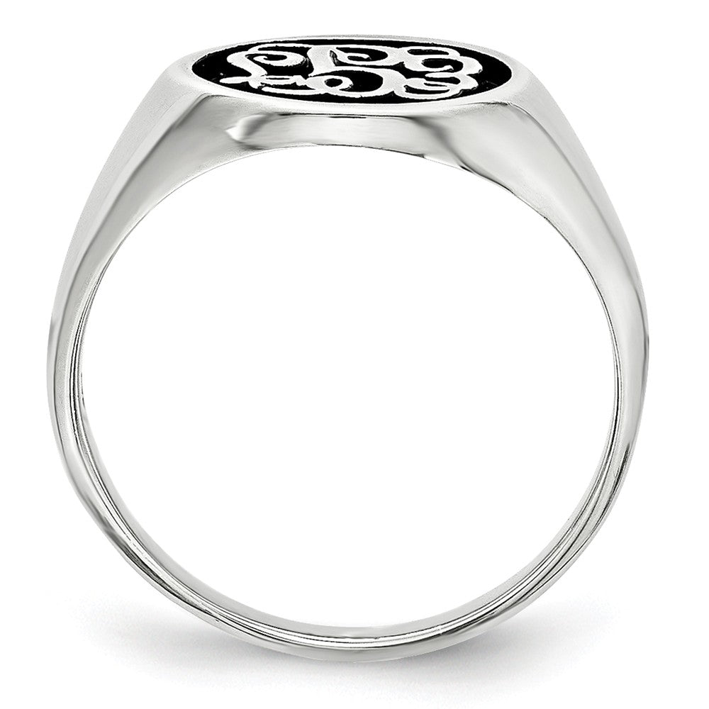 10k White Gold Casted High Polished Antiqued or Sandblast Monogram Ring, Size: 7