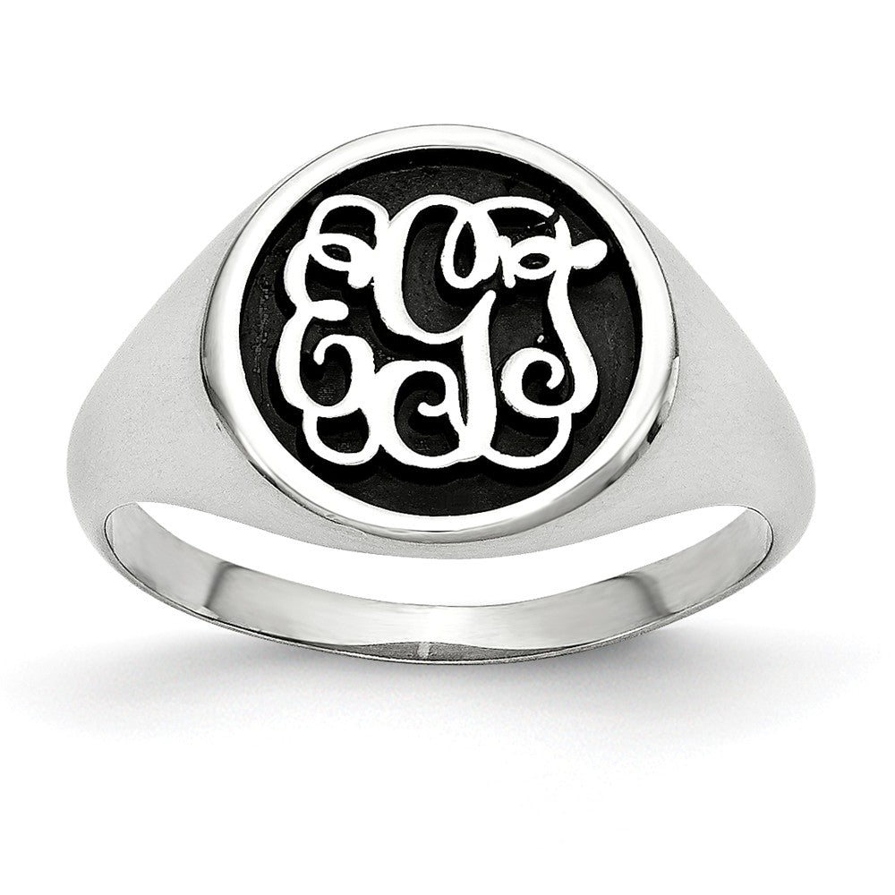 10k White Gold Casted High Polished Antiqued or Sandblast Monogram Ring, Size: 7
