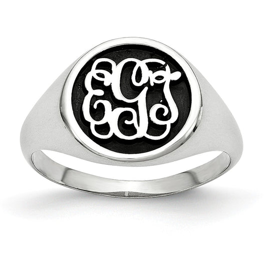 10k White Gold Casted High Polished Antiqued or Sandblast Monogram Ring, Size: 7