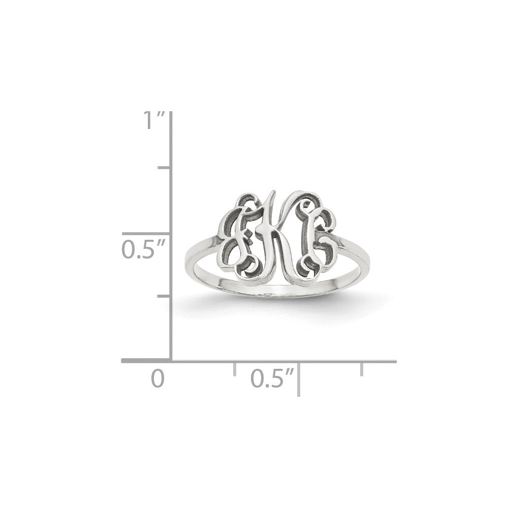 10k White Gold Laser Polished Monogram Ring, Size: 7