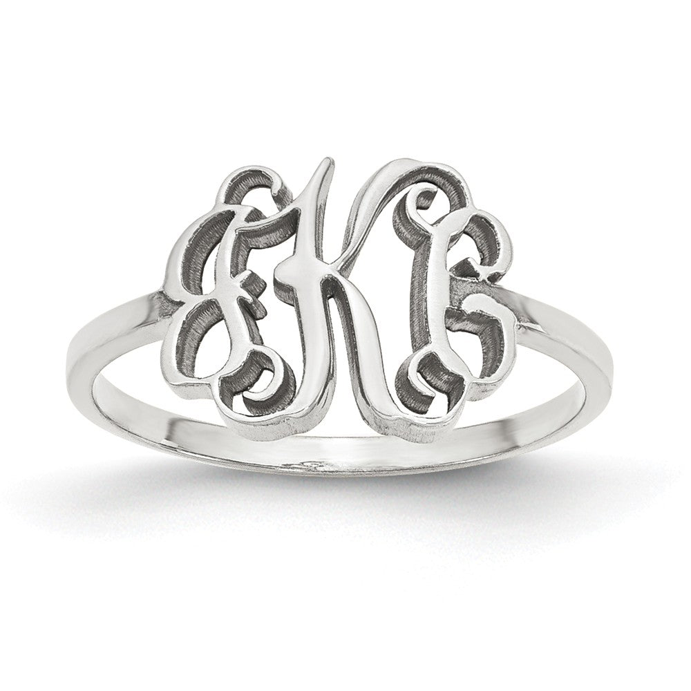 10k White Gold Laser Polished Monogram Ring, Size: 7