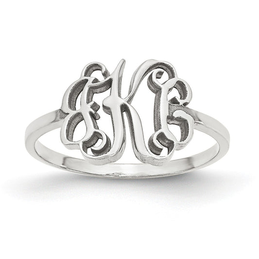 10k White Gold Laser Polished Monogram Ring, Size: 7
