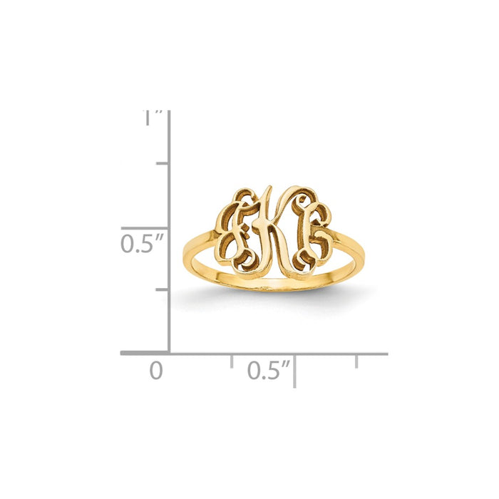 10k Yellow Gold Laser Polished Monogram Ring, Size: 7