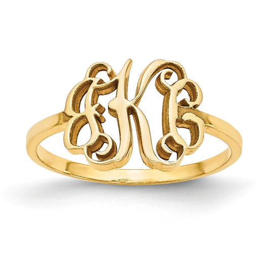 10k Yellow Gold Laser Polished Monogram Ring, Size: 7