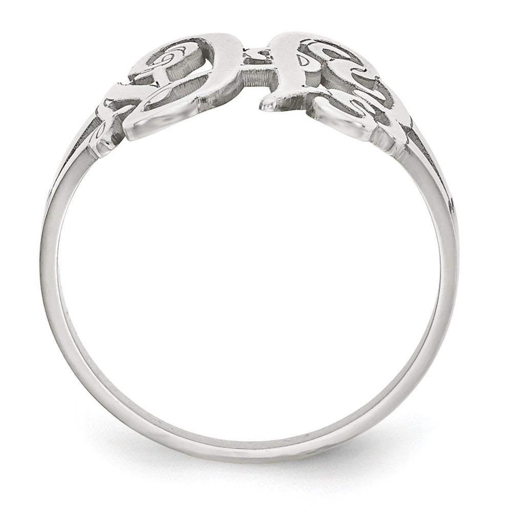 10k White Gold Laser Polished Monogram Ring, Size: 7