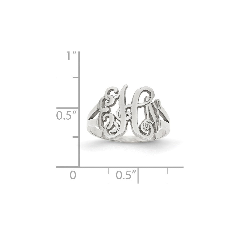 10k White Gold Laser Polished Monogram Ring, Size: 7